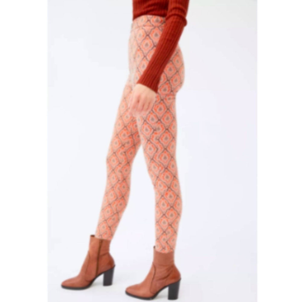Patterned High-Waist Women's Leggings - Rust Orange